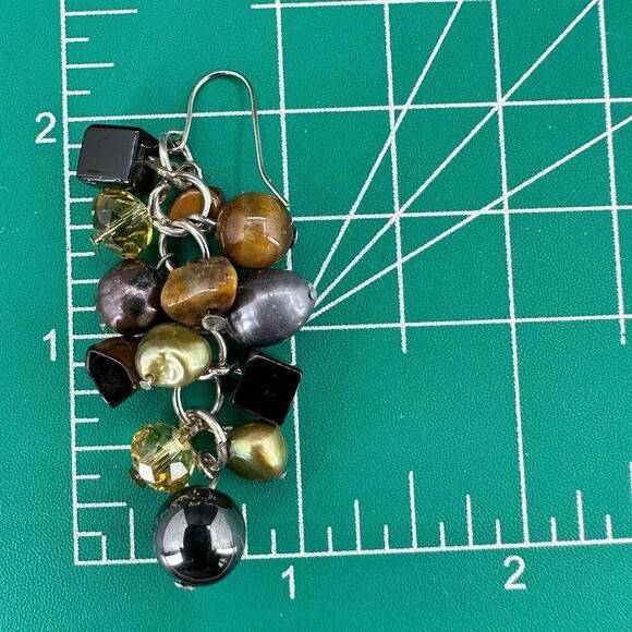 Semi Precious Gem Beaded Dangle Earrings Silver Plated - Picture 7 of 7